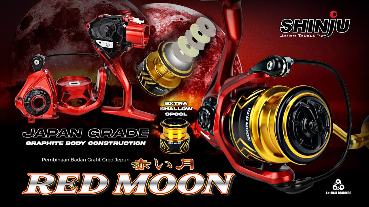 JAPAN GRADE !! SHINJU RED MOON REEL SPINNING 2 TONE SPOOL, BODY ROTOR GRAPHITE JEPANG