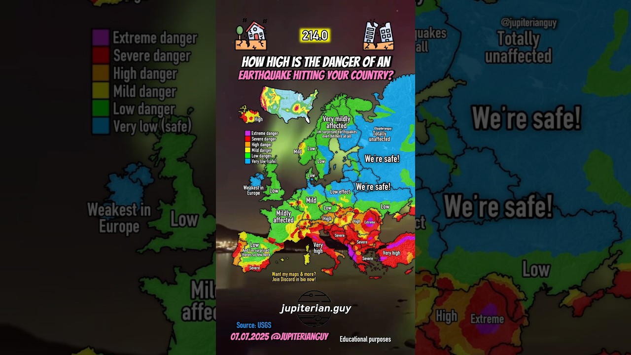 What is the chance of an earthquake happening?🌍 #shorts #map #geography #europe #usa