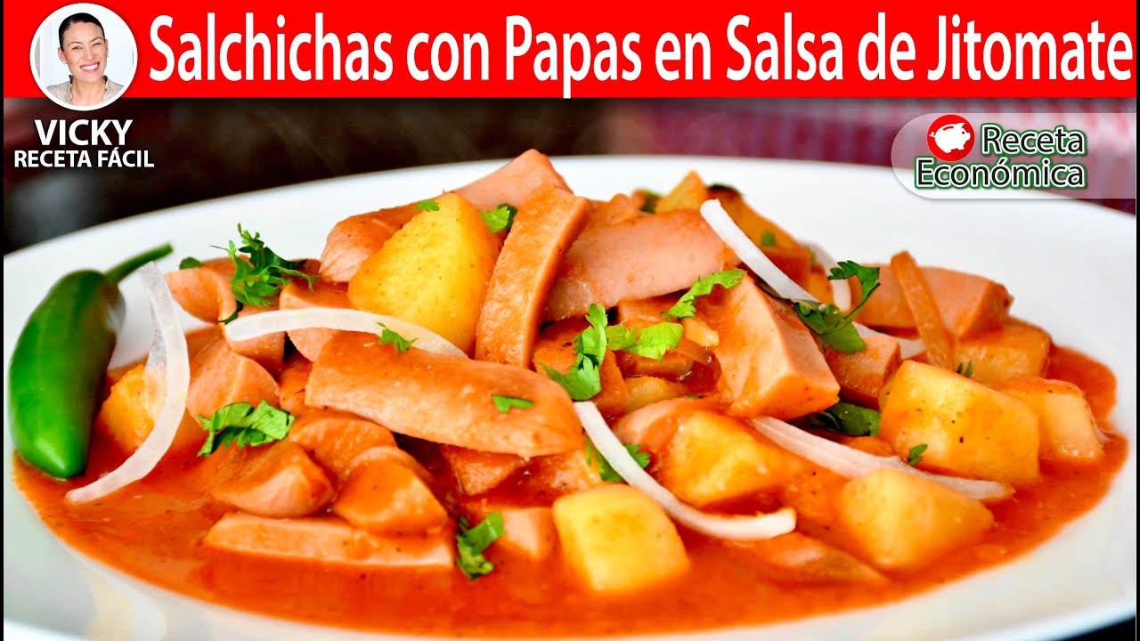SALCHICHAS CON PAPAS EN SALSA DE JITOMATE | Vicky Receta Facil