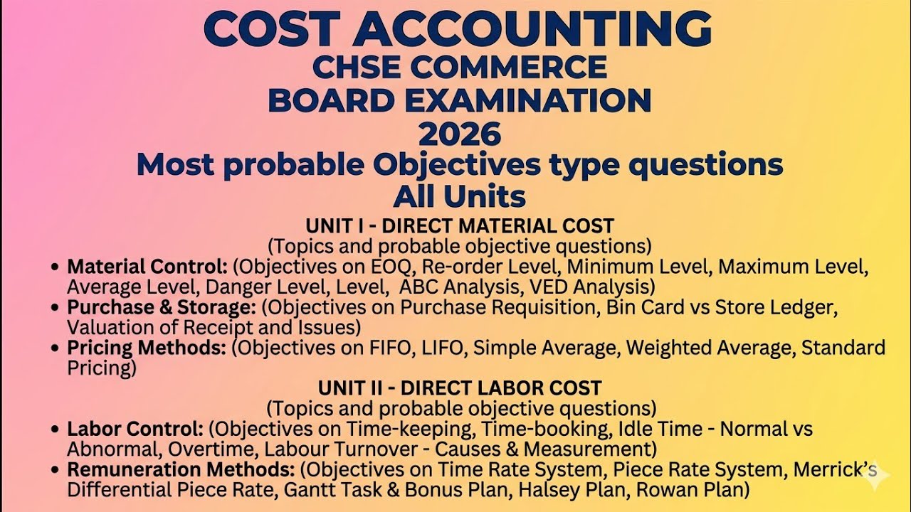 CHSE COMMERCE COST ACCOUNTING Probable questions #chseodisha #chseboardexam #chse #costaccounting