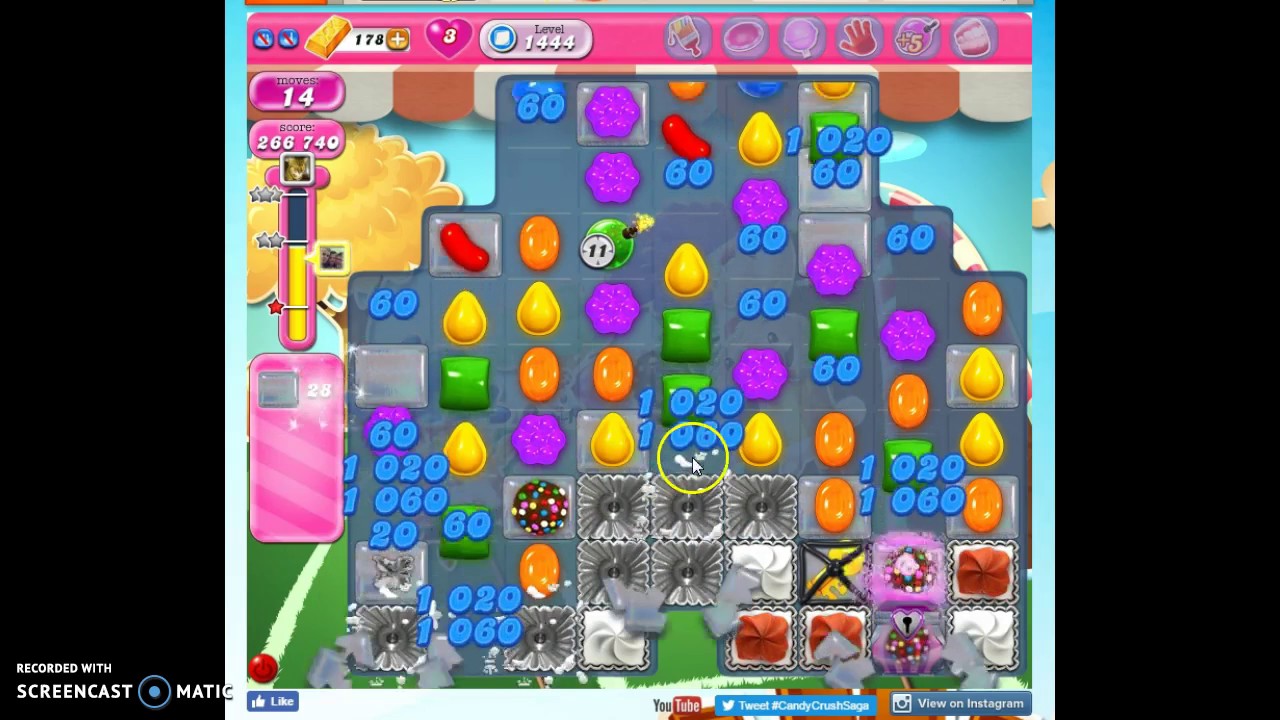 Candy Crush Level 1444 help w/audio tips, hints, tricks