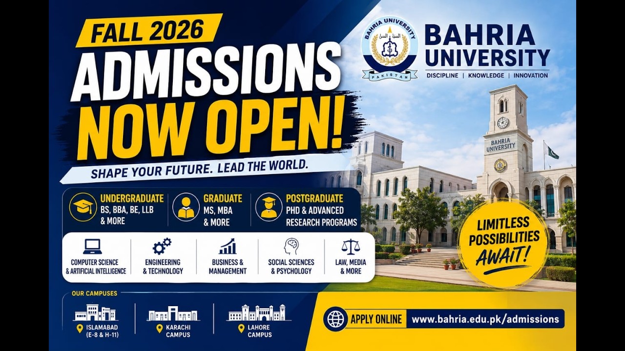 Bahria University Fall 2026 Admissions Open | Islamabad, Karachi & Lahore Campuses