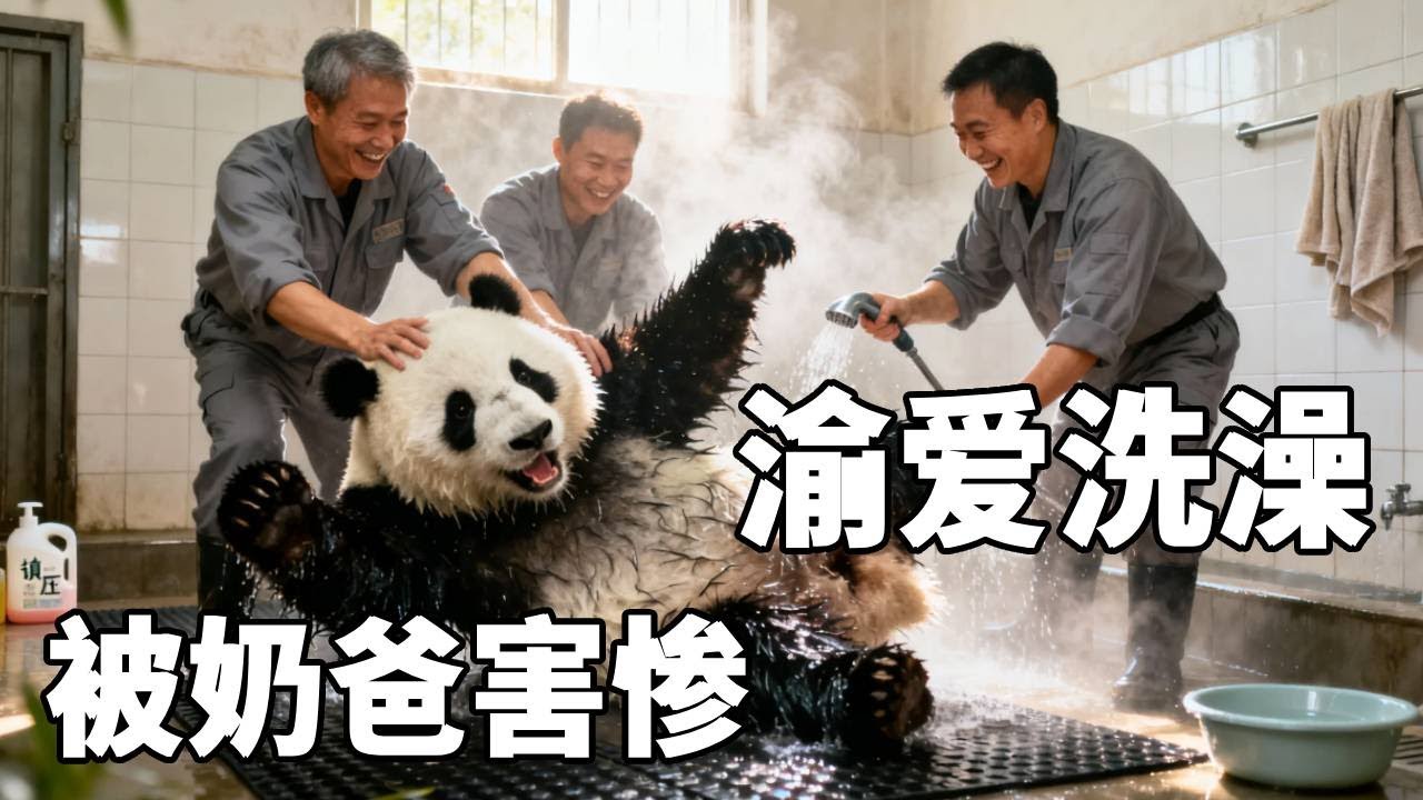 原来渝爱不是不爱洗澡，只是奶爸们的打开方式不对！如今装上花洒每天都要玩水！【你好大熊猫】