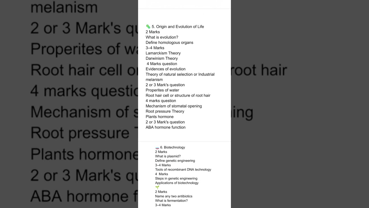 Biology important questions 