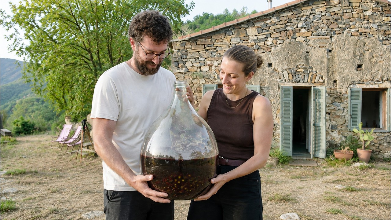 #128 Building a traditional stone wall and making wine with her