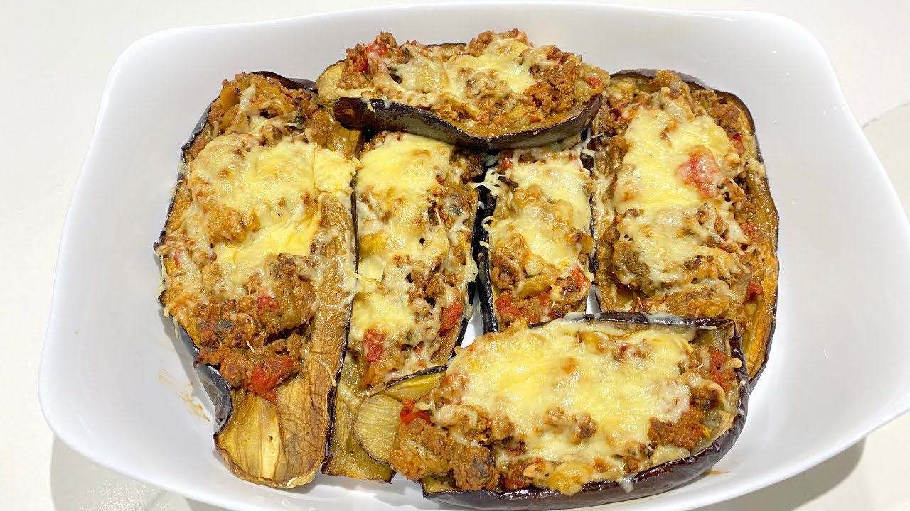 AUBERGINES AU FOUR  FARCIES À LA VIANDE HACHÉE ET AU FROMAGE 🍆