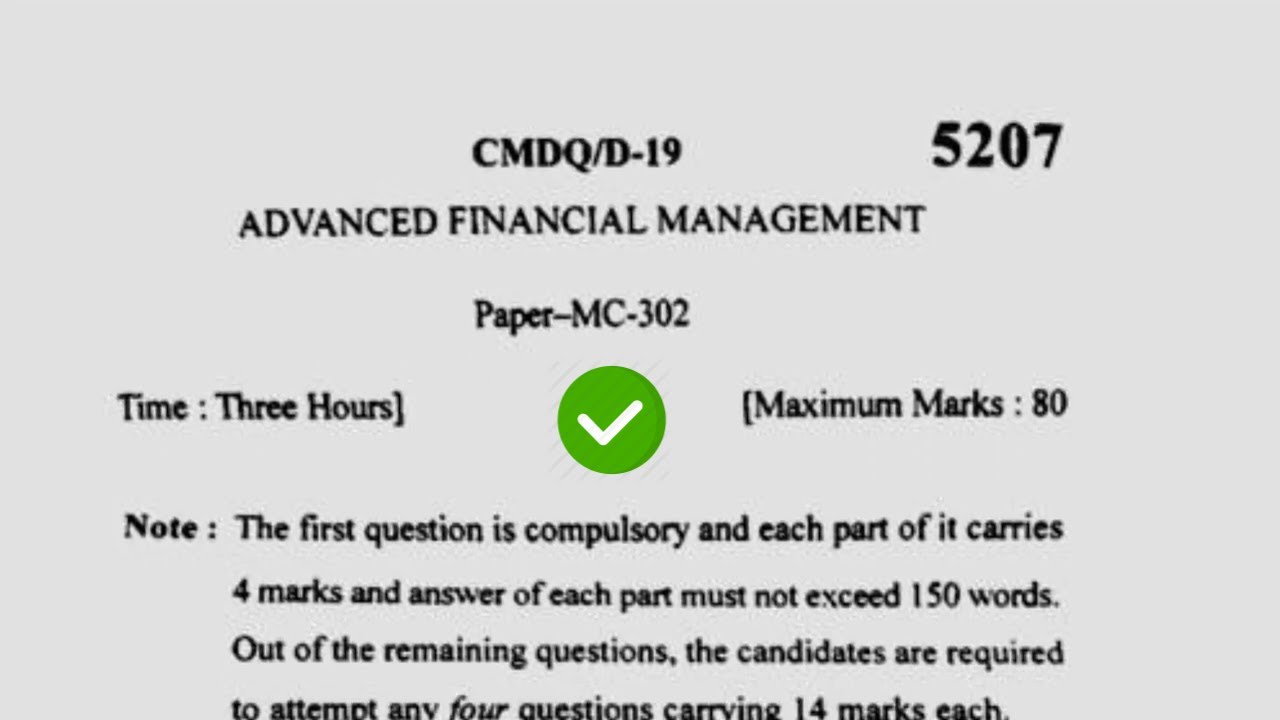 2019 KUK MCom 3rd Sem Advance Financial Management Question Paper