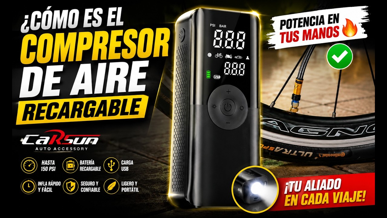 Cómo es el COMPRESOR de AIRE RECARGABLE CARSUN