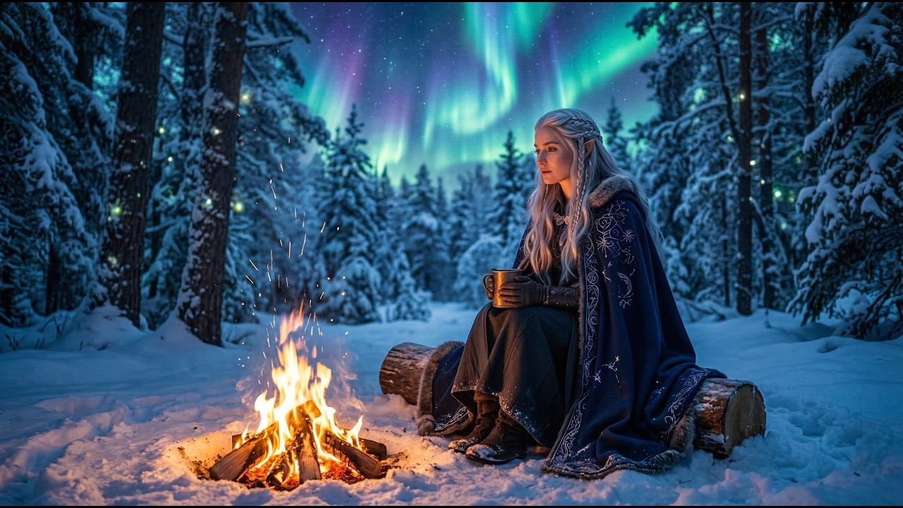 Hoguera bajo la Aurora en el Bosque Élfico — Música de Fantasía para Relajarse y Dormir