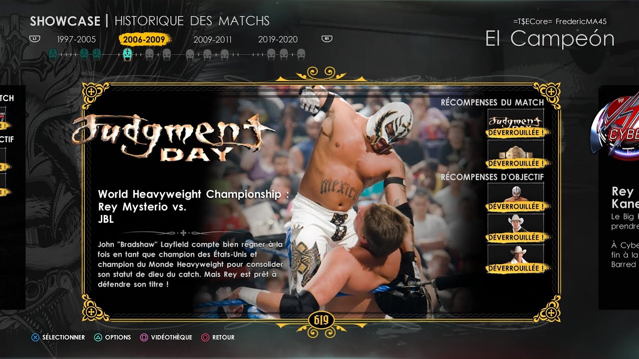 WWE 2K22 - TOUS LES OBJECTIFS JUDGMENT DAY REY MYSTERIO VS JBL - MODE SHOWCASE EL CAMPEON