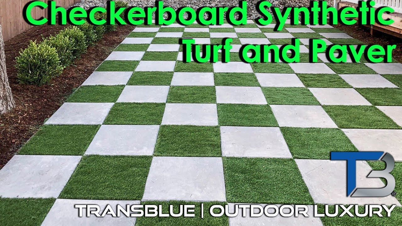 Backyard Ideas: Checkerboard Synthetic Turf Lawn and Paver Project | Transblue General Contracting