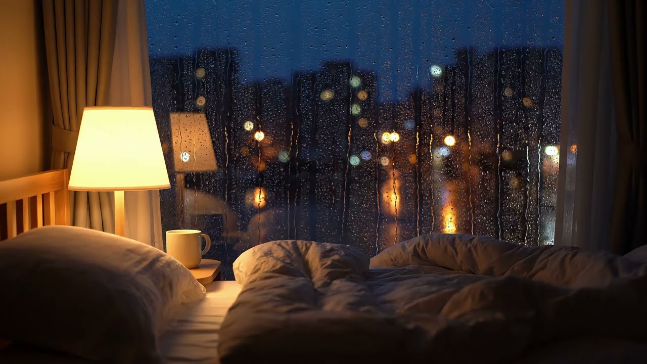 Rain Sounds for Sleeping 🌙 Cozy Bedroom Rain Ambience with City Night View