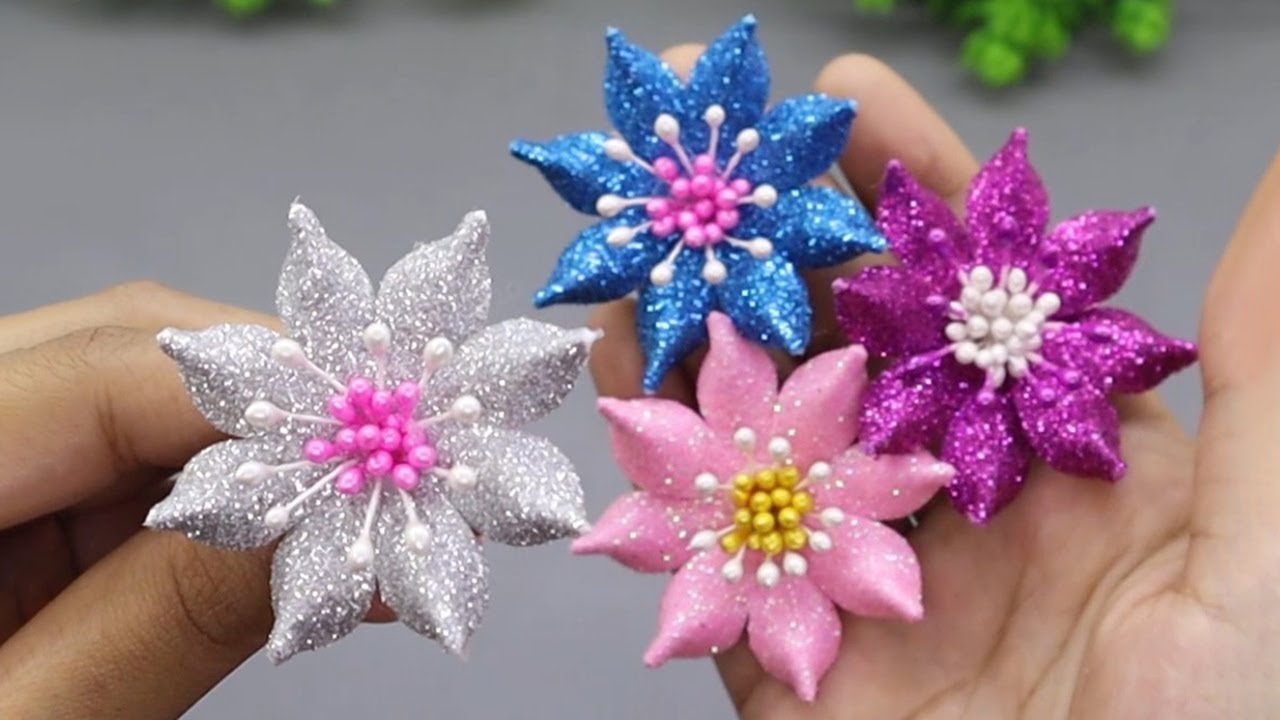 Foam Paper Flowers 🌸 DIY Foamiran Flower Tutorial 🌸 EVA Glitter Foam Sheet Craft Ideas