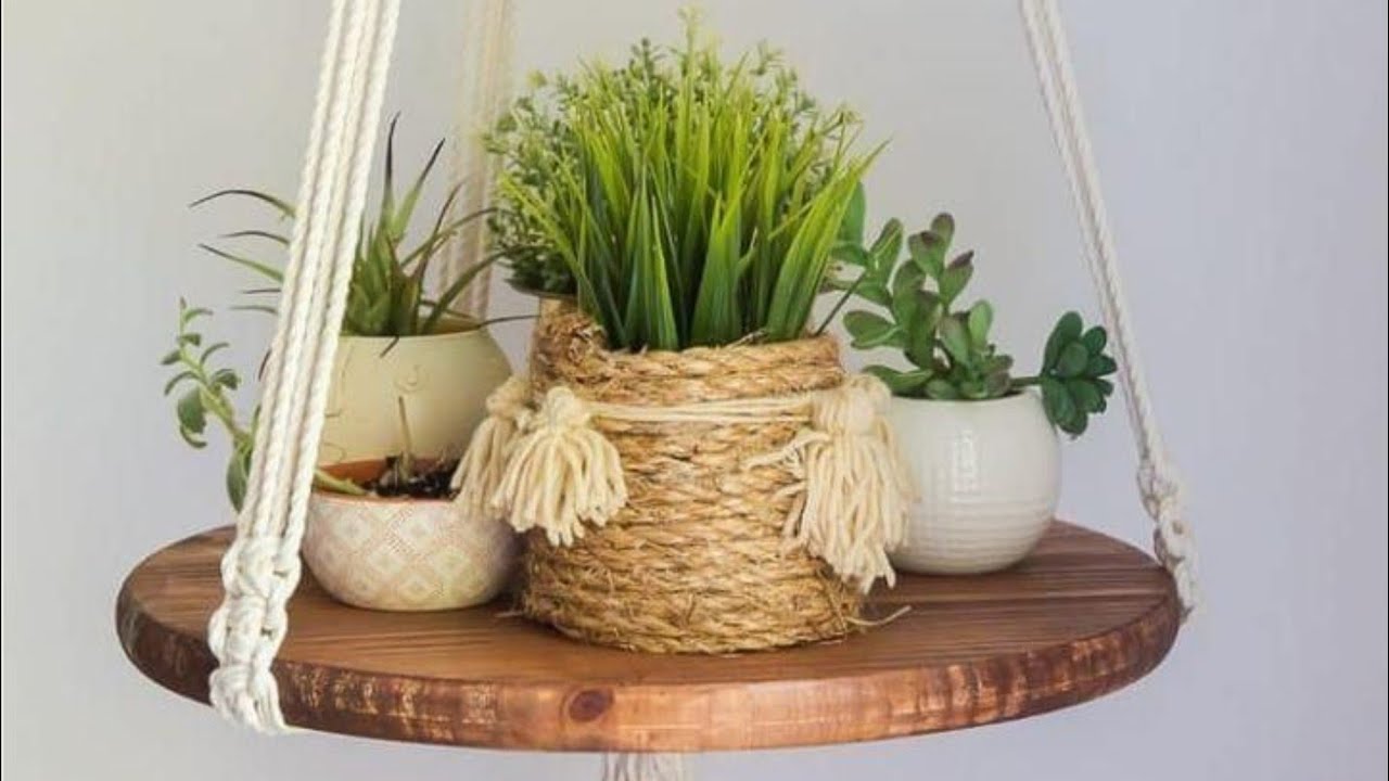 كيف تصنع حامل للنبات بحبل الخيش وخشب مسترجع.Jute rope plant hanger