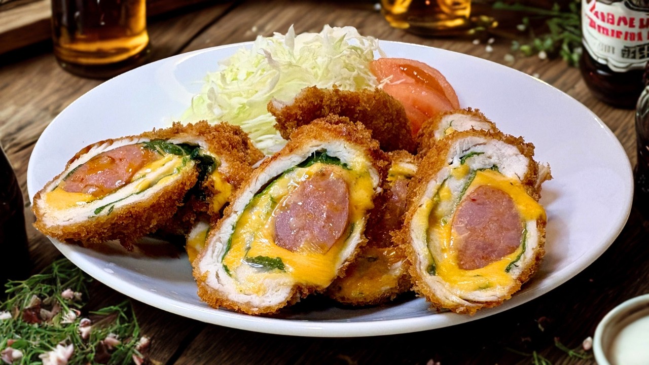 Хрустящие японские роллы с курицей, сыром и колбасой. Непревзойденные японские роллы с курицей