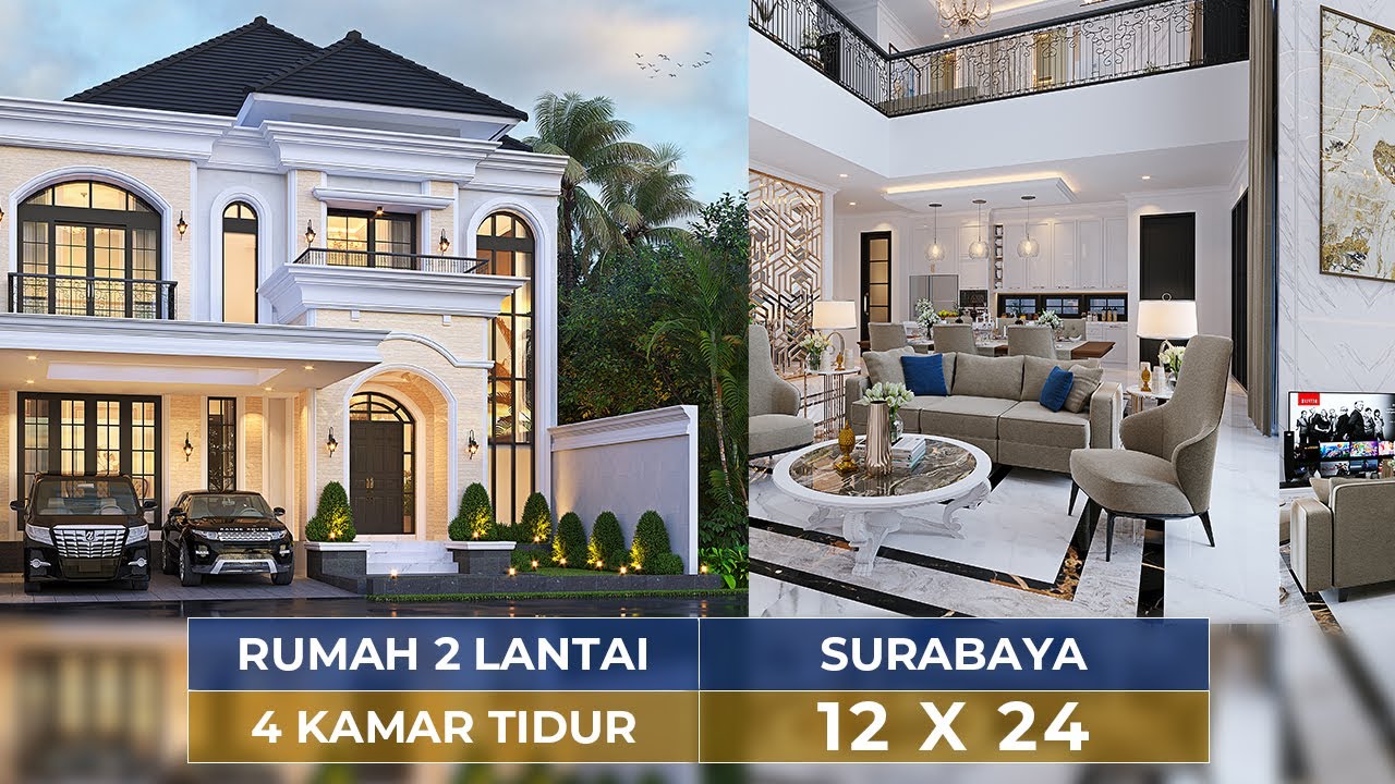 DESAIN RUMAH CLASSIC 2 LANTAI DI SURABAYA. TAMPAK MEWAH DENGAN LEBAR LAHAN 12 METER!! - JASA DESAIN