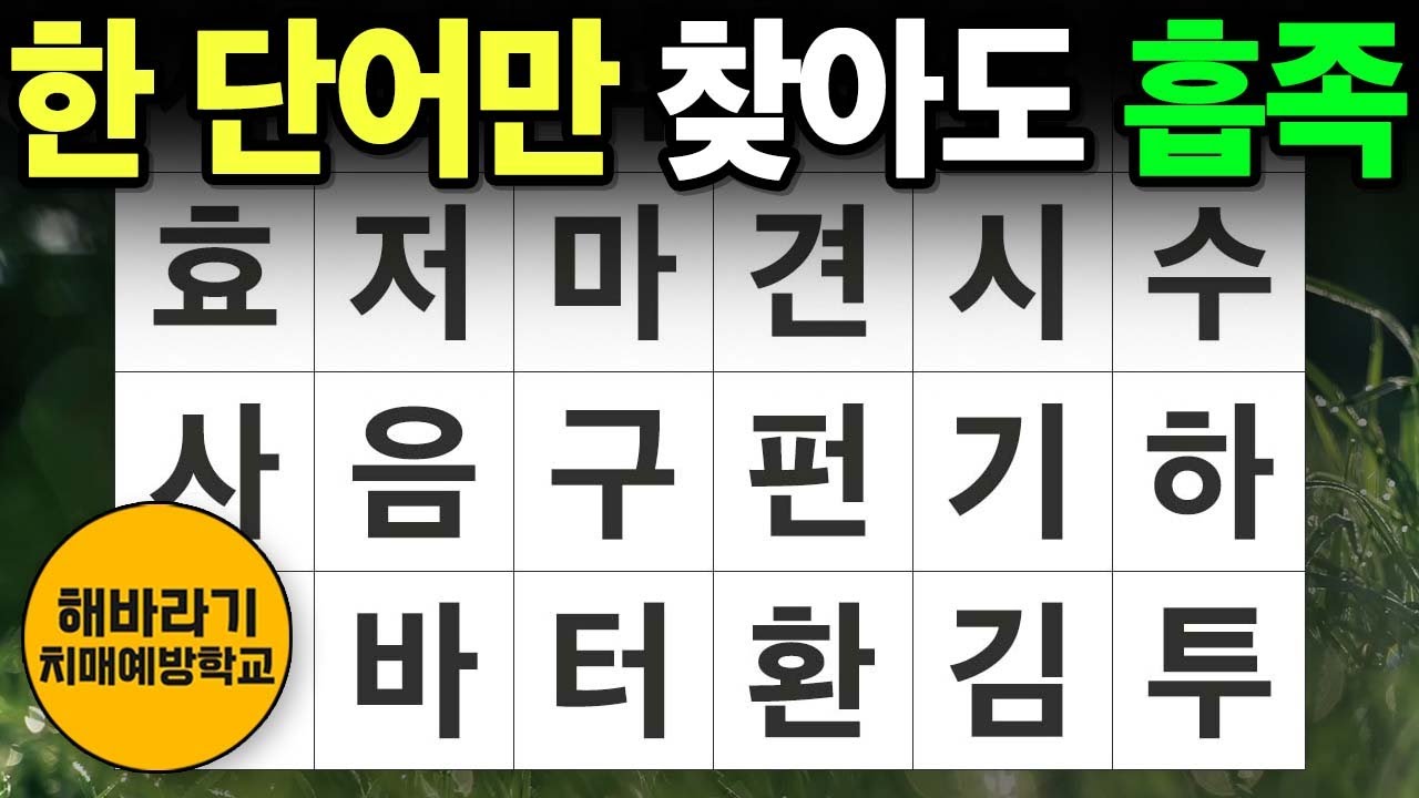 【치매 예방】한 단어만 찾으셔도 흡족합니다┃숨은단어찾기,치매예방,치매테스트,단어퀴즈,낱말퀴즈