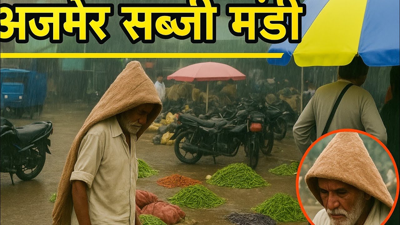 अजमेर सब्जी मंडी में भारी बारिश 🌧 | Ajmer Sabji Mandi Heavy Rain | Rajasthan Mandi Vlog