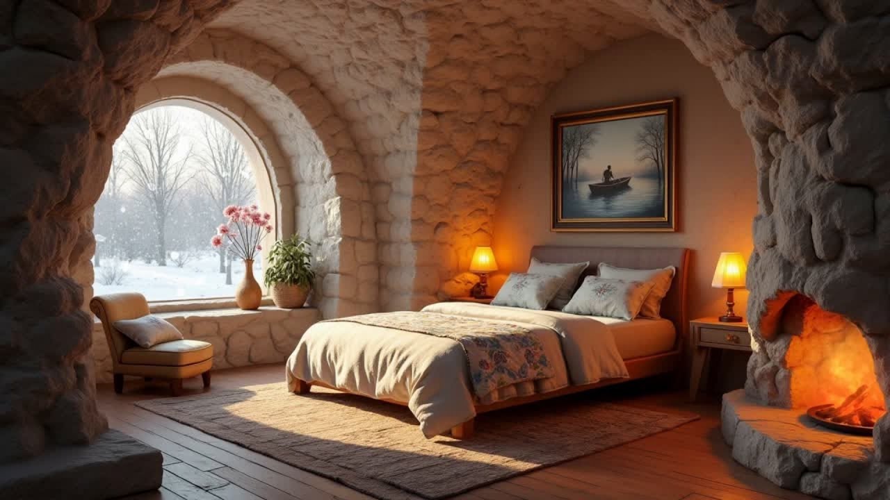 Cozy Winter Cabin Bedroom Ambience LIVE ❄️🔥 | Fireplace • Snowfall • Deep Sleep