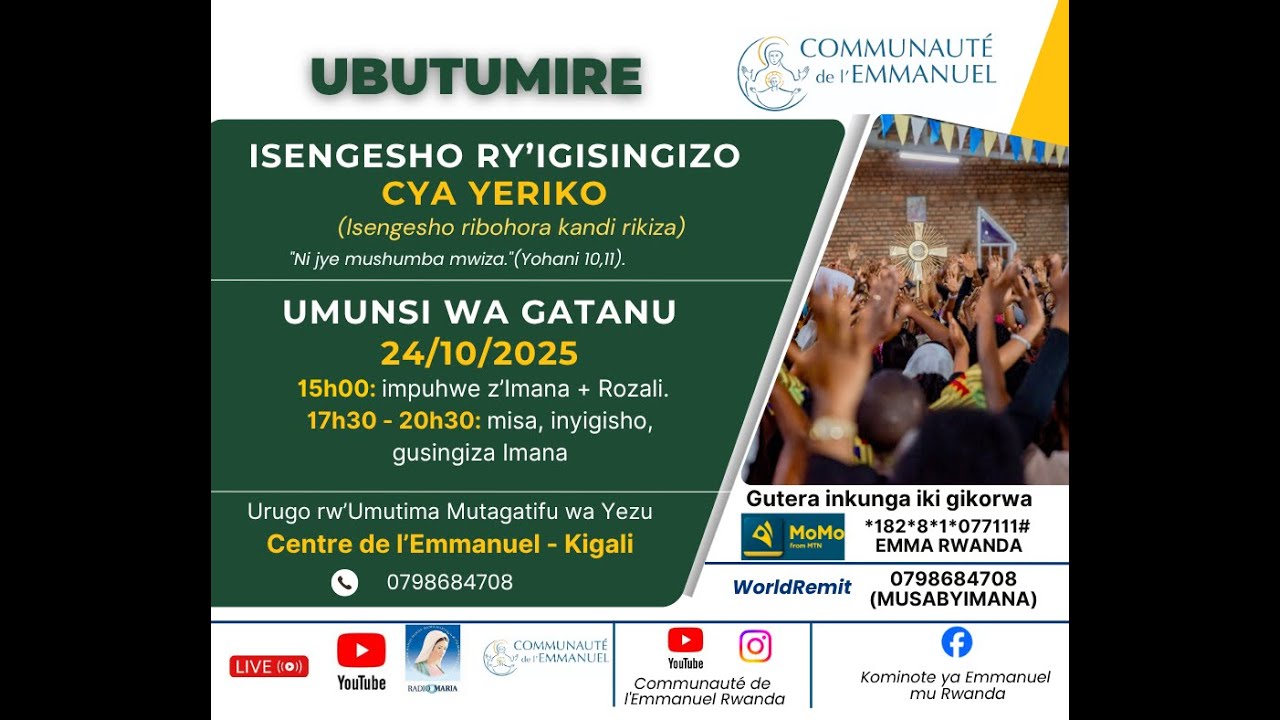 UMUNSI WA 5: ISENGESHO RY'IGISINGIZO CYA YERIKO(24/10/2025, 17h30-20h30) Centre de l'Emmanuel Kigali
