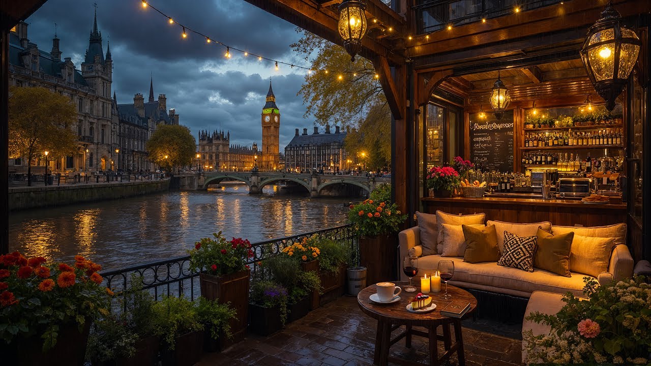 London Night Jazz ☕ Riverside Balcony Café Ambience & Smooth Jazz Instrumental Music for Work, Focus