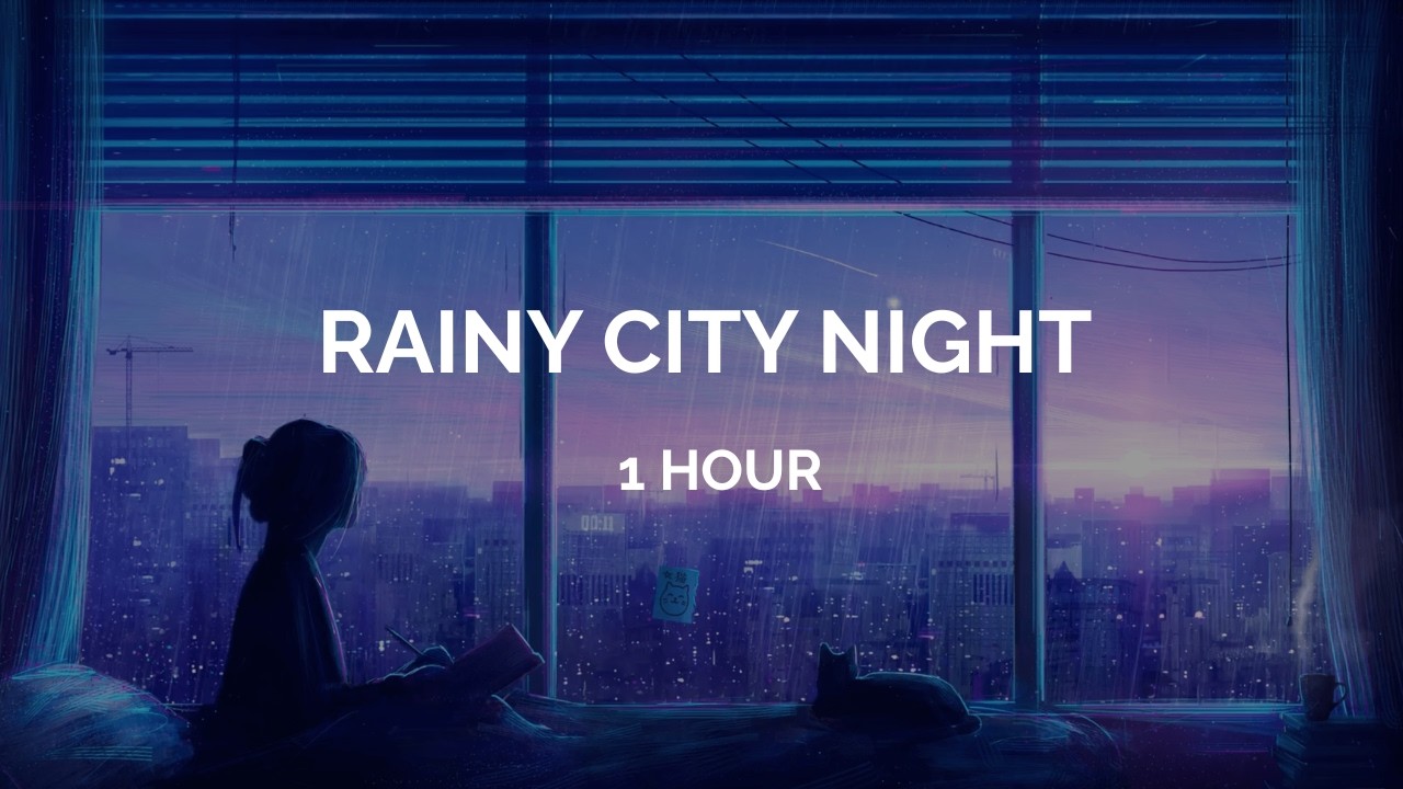 🌧️ Cozy Rainy Night in the City | Rain Sounds, Thunder & Soft Ambient Music | 1 Hour Sleep & Study