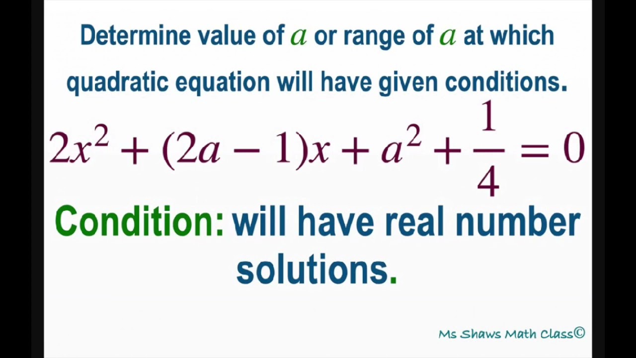 Find value of a for quadratic equation 2x^2 +(2a-1)x +a^2 +1/4 =0 with real number solutions