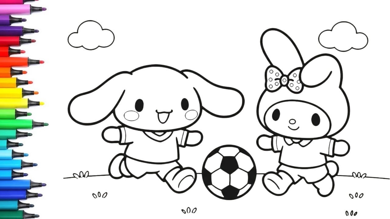 Как нарисовать Синнаморолла и Май Мелоди, играющих в футбол ⚽ | Простые рисунки и раскраски для д...