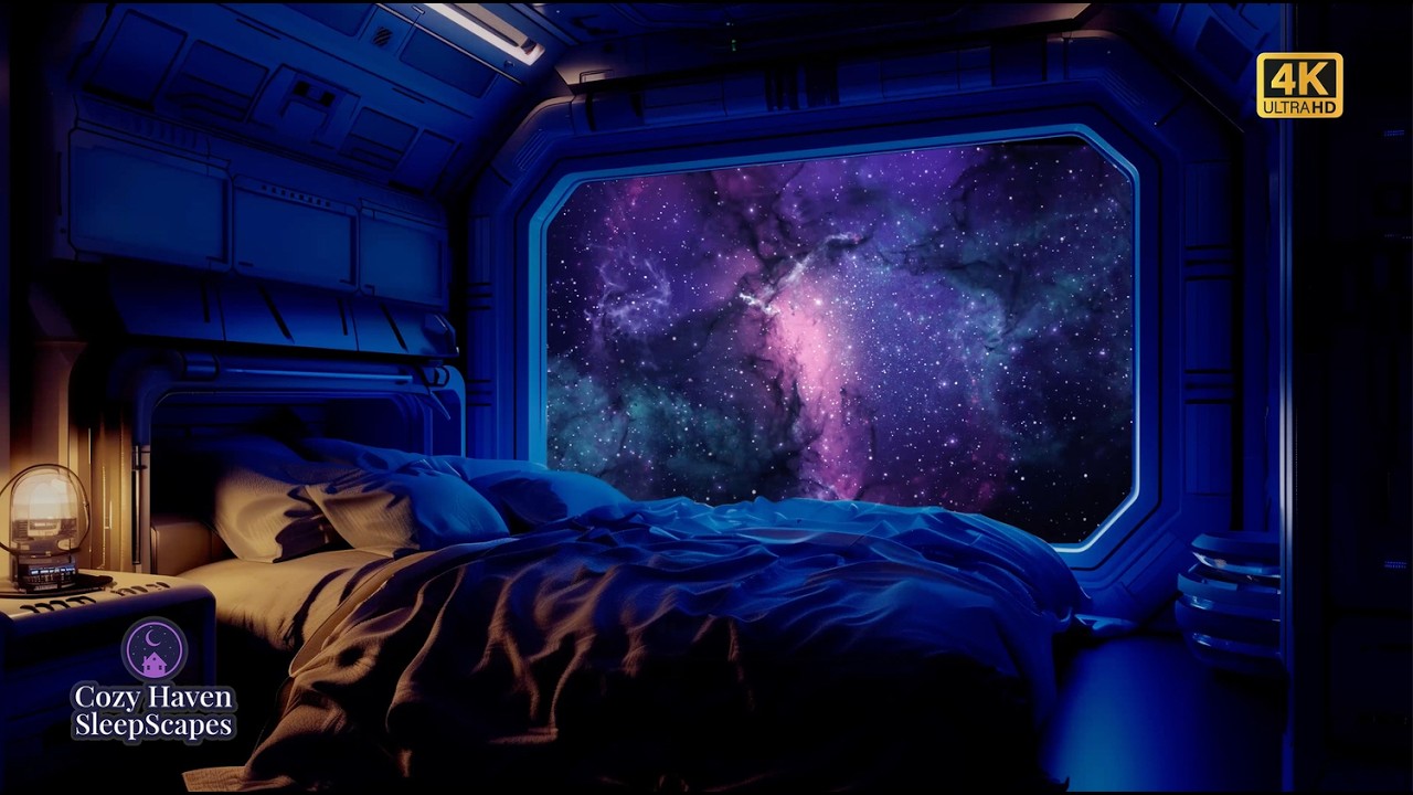 Space Sleep Ambience 🌌 Relaxing Atmospheric Music in a Cozy Spaceship Bedroom (3 Hours)