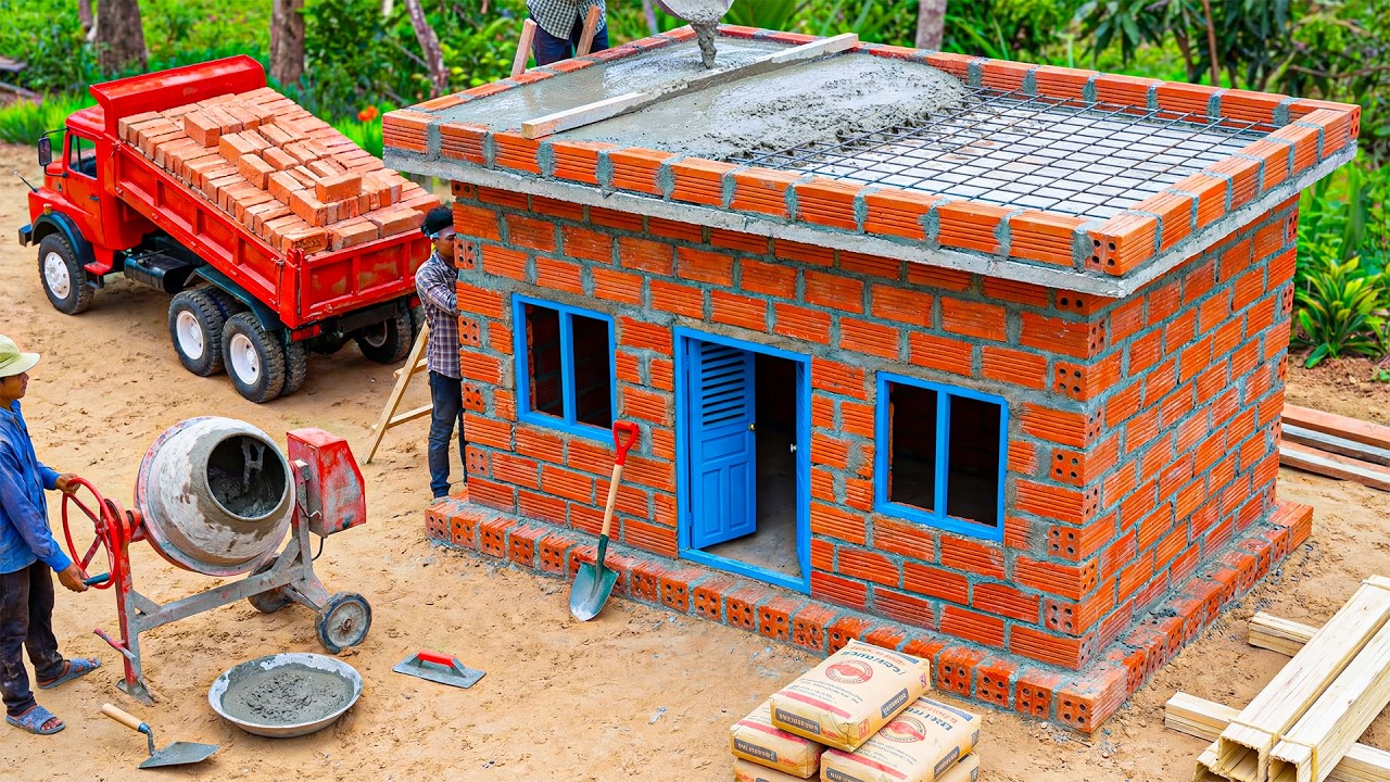 Thief Cutting the Roof | DIY Mini Tractor Builds Smart Anti-Theft Brick House Construction Project