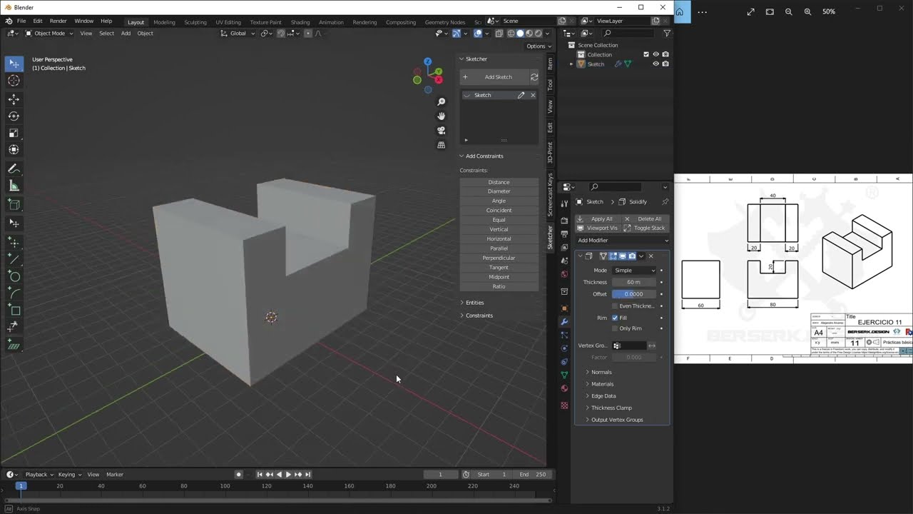 Blender CAD para principiantes  11/25 CAD Sketcher   Recorte de entidades de croquis