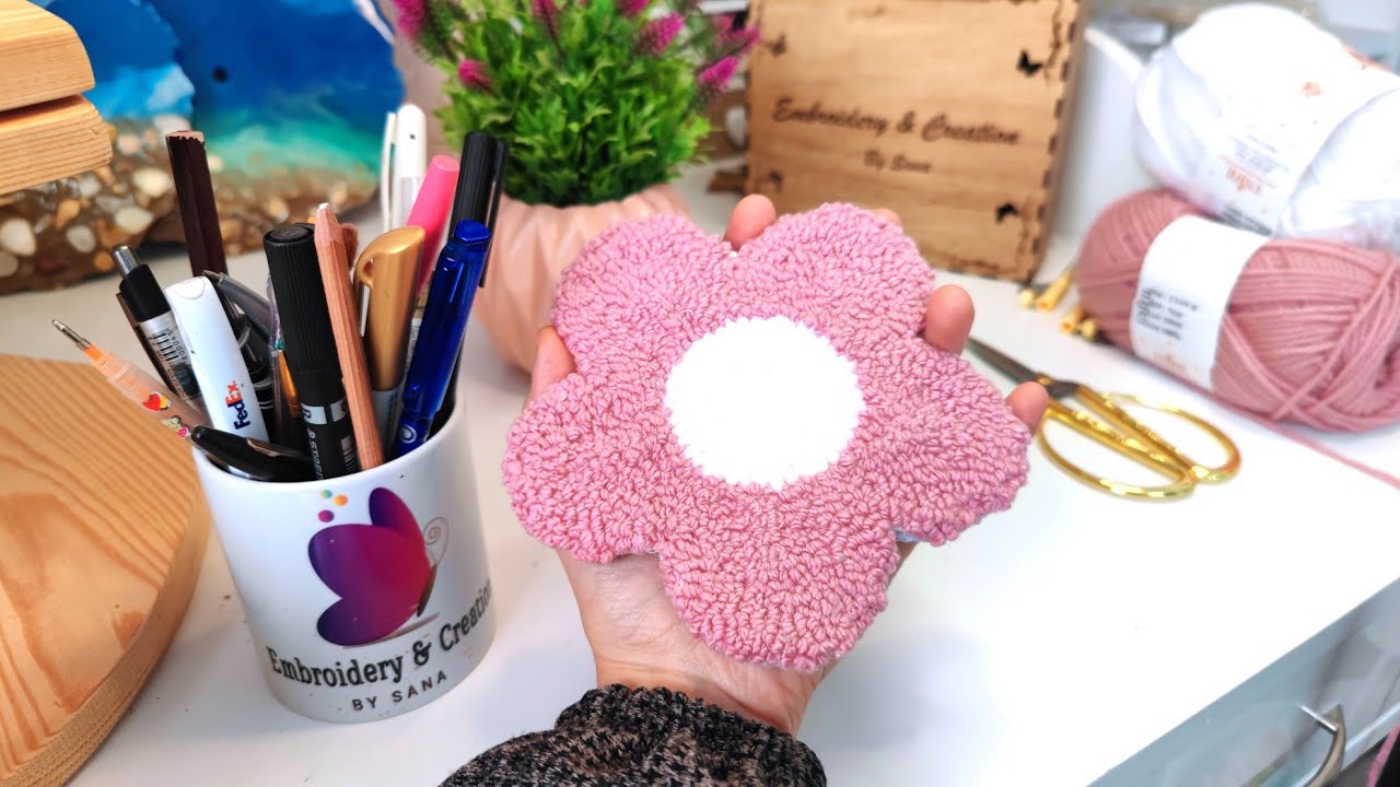 How To Punch Needle a Coaster For Beginners \ #punch #needle #diy