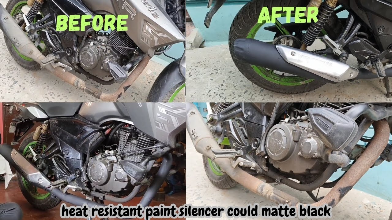 How to paint bike old silencer at home step by step | using matte black high temperature paint
