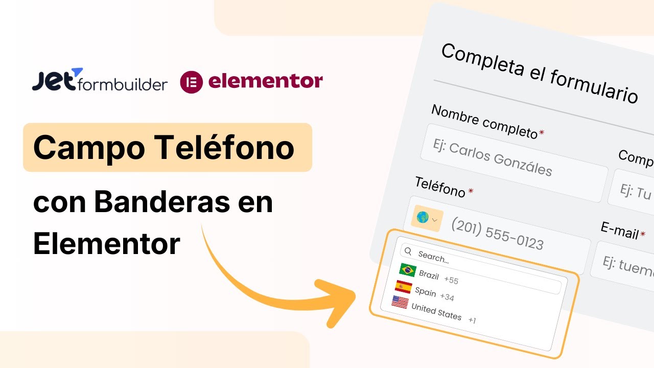 Cómo agregar campo de teléfono con banderas y códigos de país en JetForm Builder + Elementor