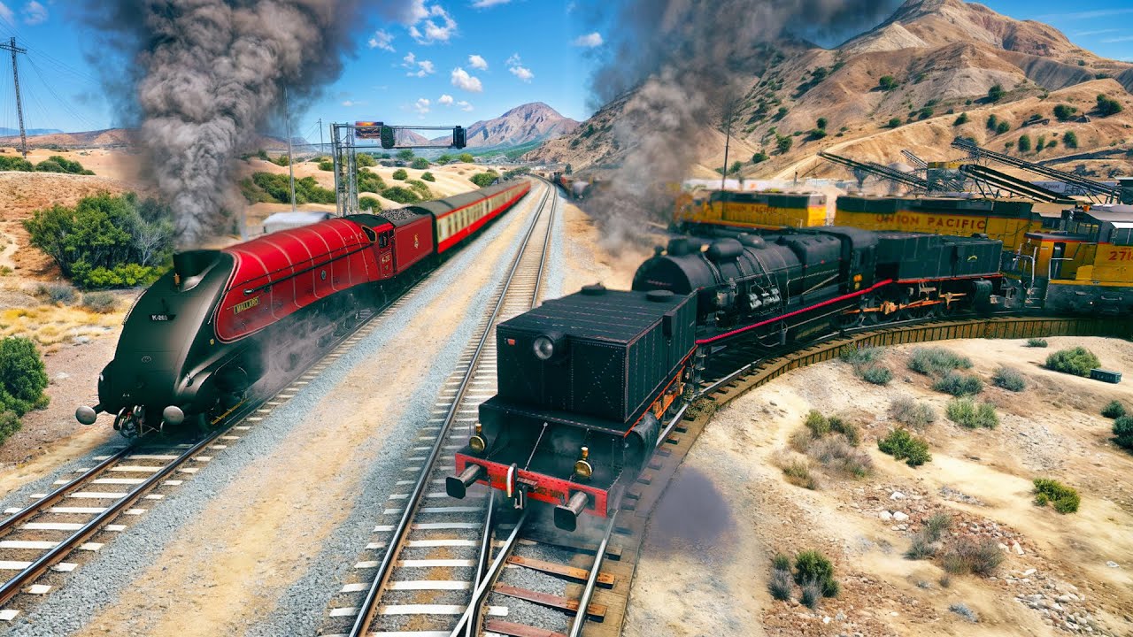 GARRATT Train driving through Abandoned Railroads with 2 Trains 2 Tracks! - Grand Theft Auto V