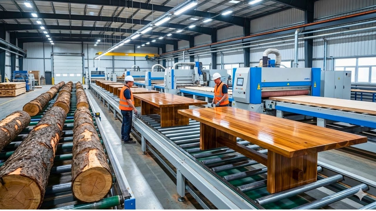 Inside a Modern Woodworking Factory: Turning Raw Wood into Premium Wooden Tables You Won't Beleive
