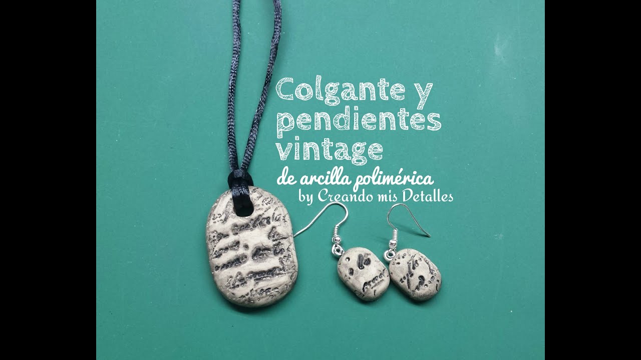 DIY Colgante y pendientes vintage de arcilla polimérica con sellos acrilicos (tutorial)