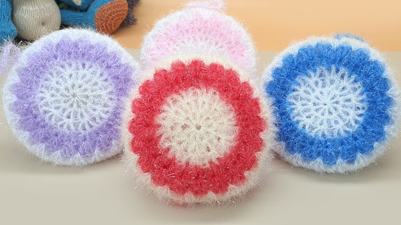 심플 원형 호빵 수세미 뜨기  / 코바늘 수세미 /  Crochet Dish Scrubby / flower crochet