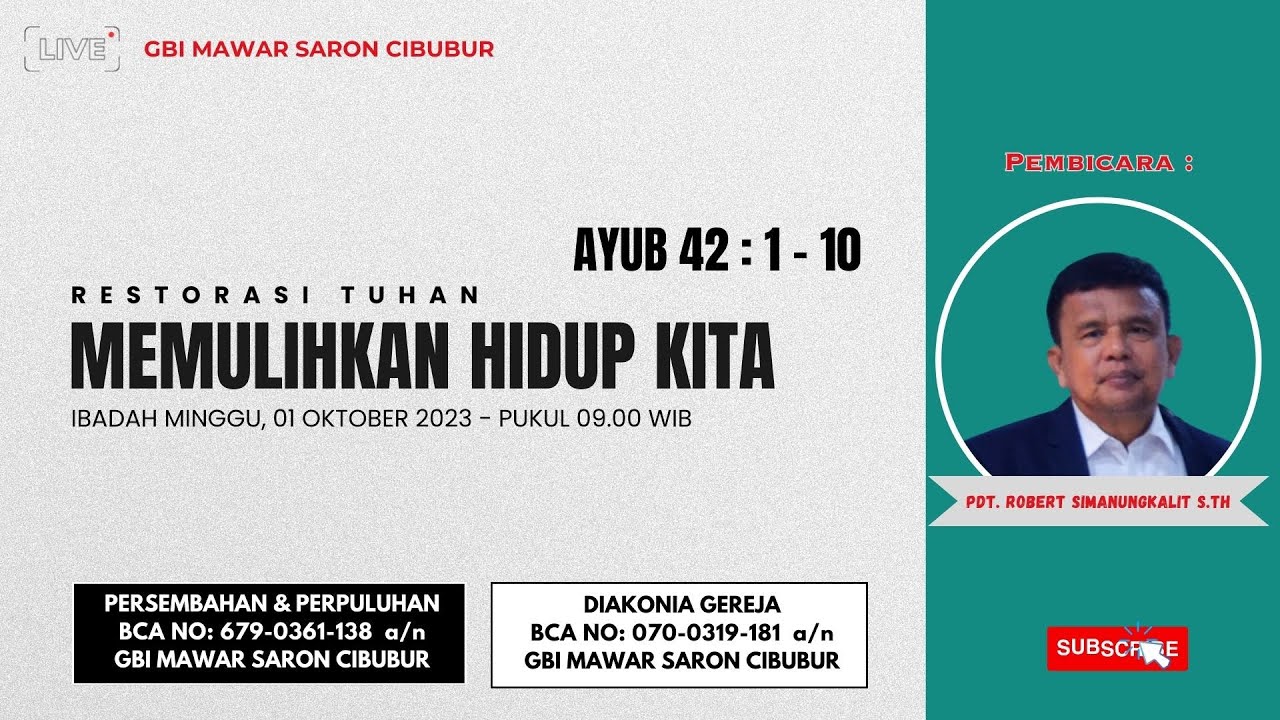 Ibadah Minggu GBI Mawar Saron Cibubur - 01 Oktober 2023 - 09.00 WIB