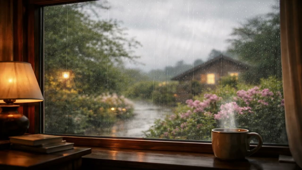 Cozy Rainy Window Ambience ☔ | LoFi Jazz Piano, Coffee Steam & Relaxing Rain Sounds
