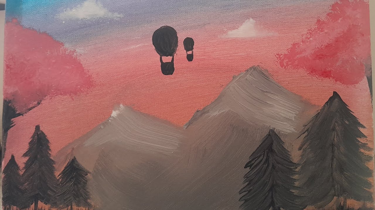 Easy painting idea || Pretty painting idea, cloudy mountain landscape