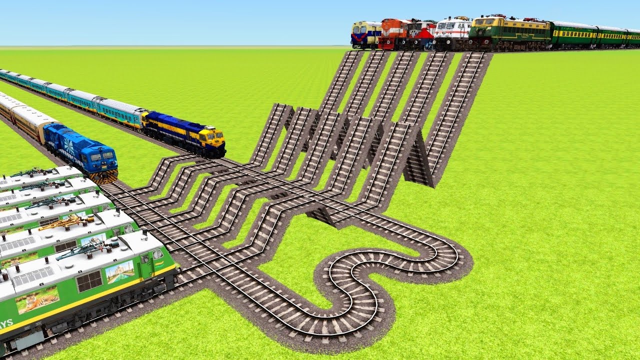 TWELVE TRAINS VS BIGGEST SHARP SPIKES BUMPY ROUNDER RAILROAD ▶️ Train Simulator | CrazyRails