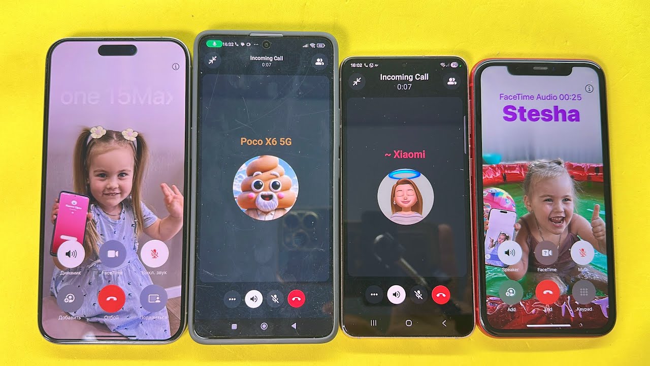 Incoming Call FaceTime vs WhatsApp iPhone 15Pro Max vs IPhone 11, Poco X6 vs Samsung S21