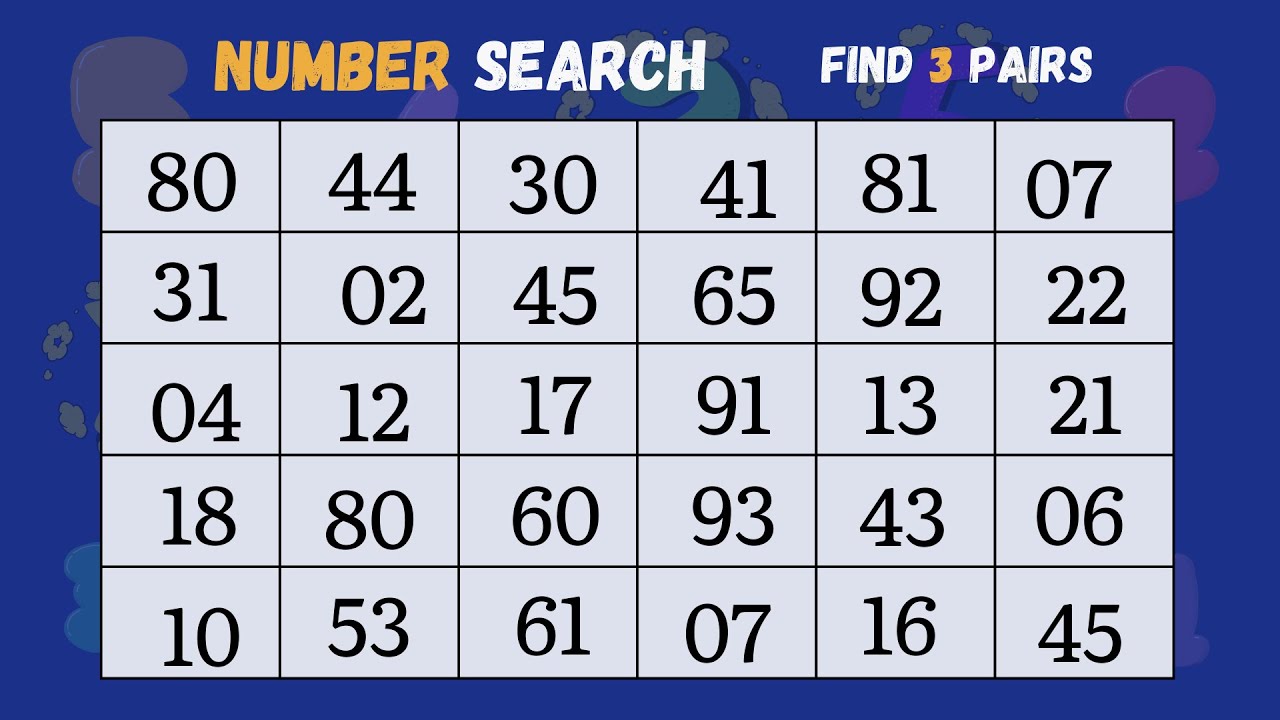 Number Search, Find 3 Pairs, 