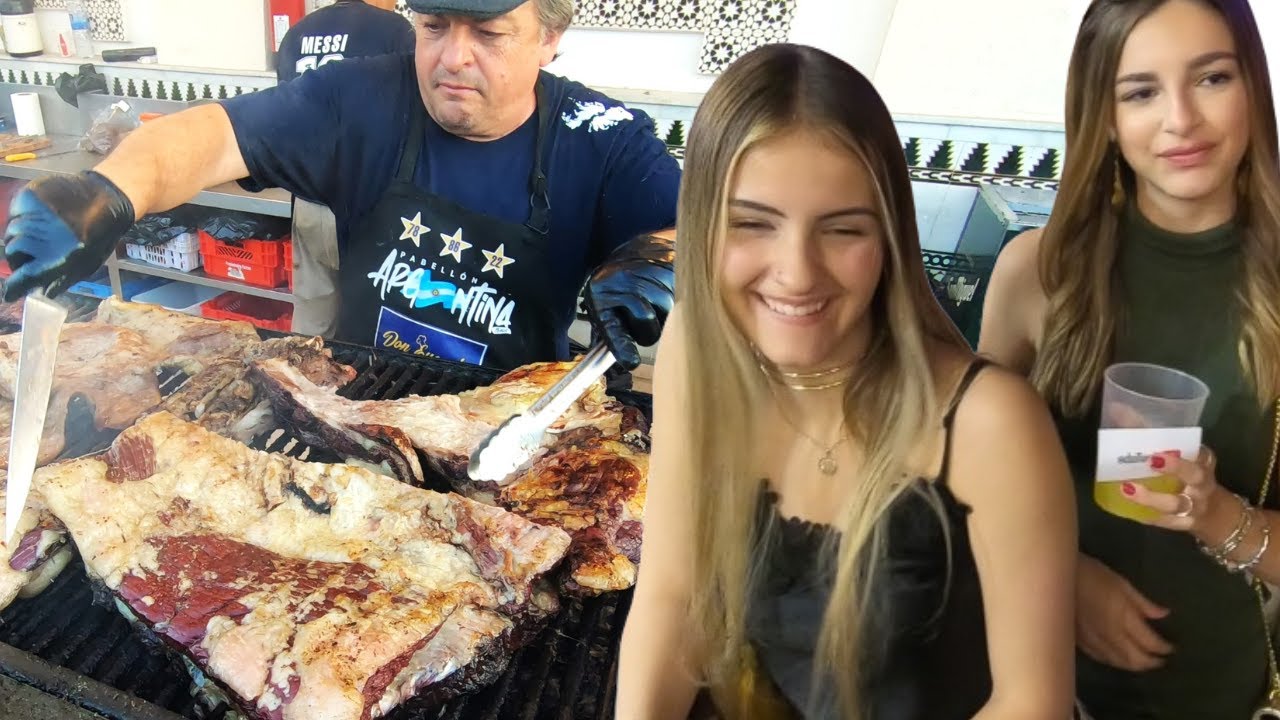 Street Food of Argentina. Huge Blocks of Asado. Feria de los Pueblos, Fuengirola, Spain