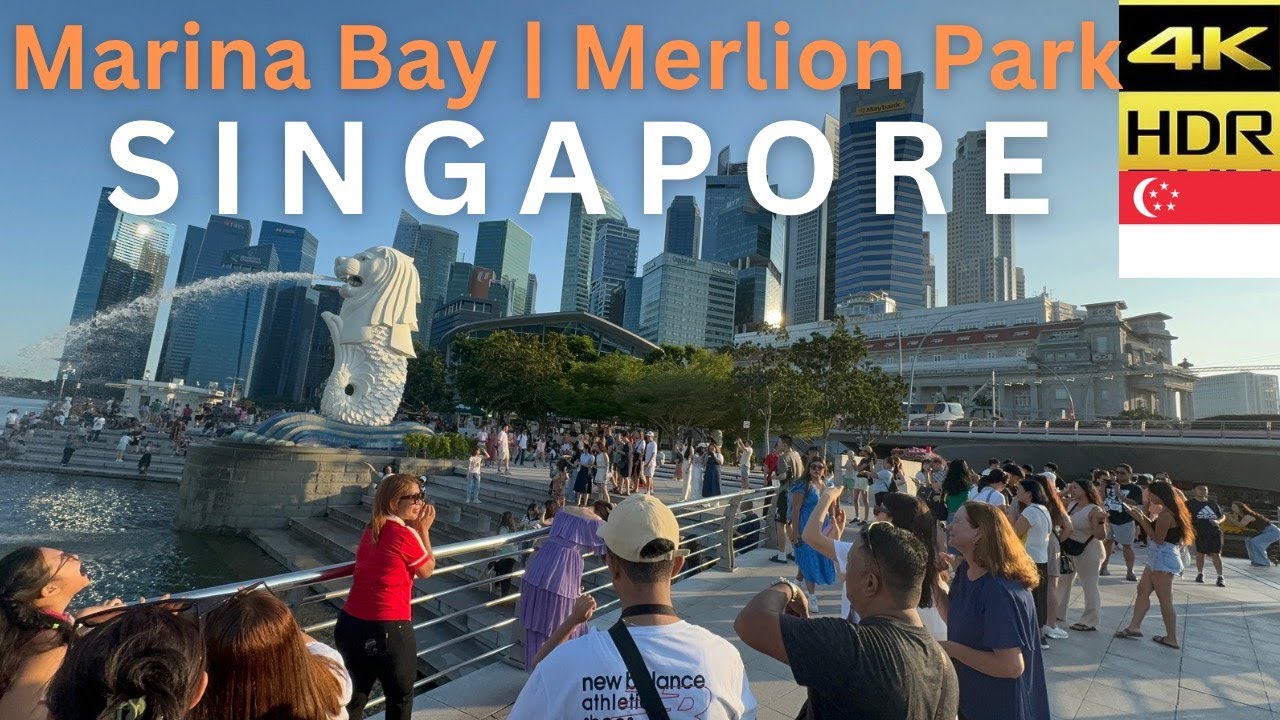 Singapore City Walk 4K. Marina Bay Singapore. Merlion Park Singapore Walking Tour
