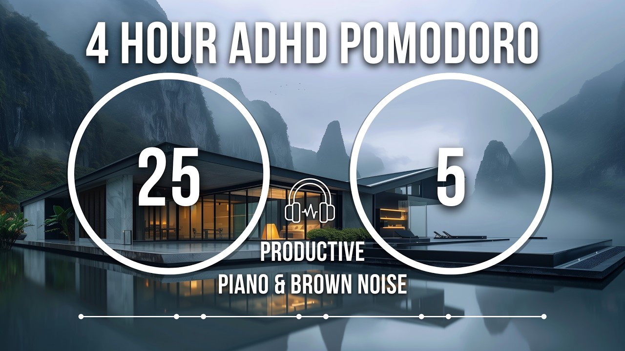 25/5 Pomodoro Timer | Piano White/Brown Noise | 4 Hour Focus Study Work