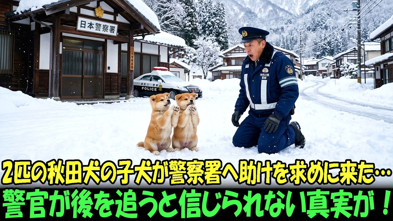 【奇跡の実話】2匹の秋田犬の子犬が警察署へ助けを求めに来た…警官が後を追うと信じられない真実が！
