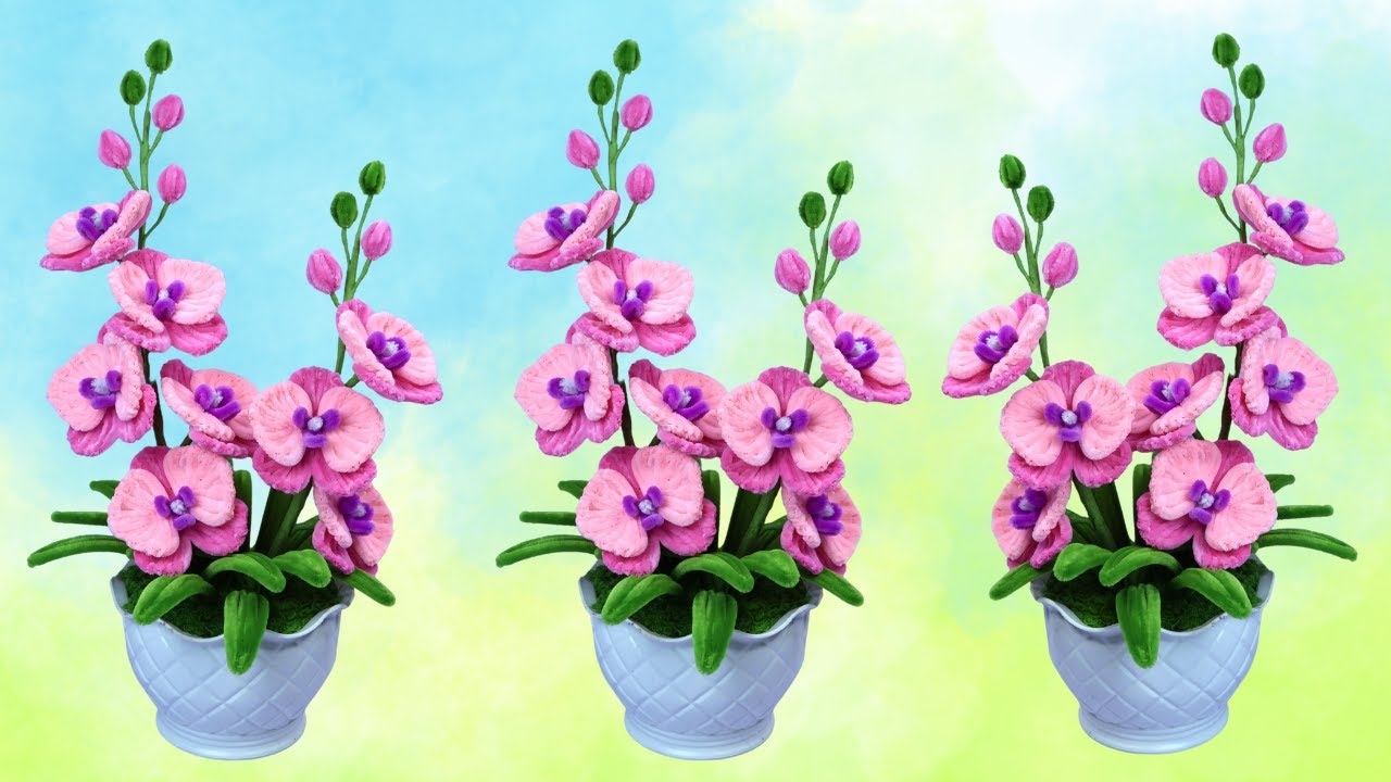 ✨🌸 Luxury Pink Phalaenopsis Orchid Pot – Masterpiece of Chenille Stem Flower Art 🌸✨