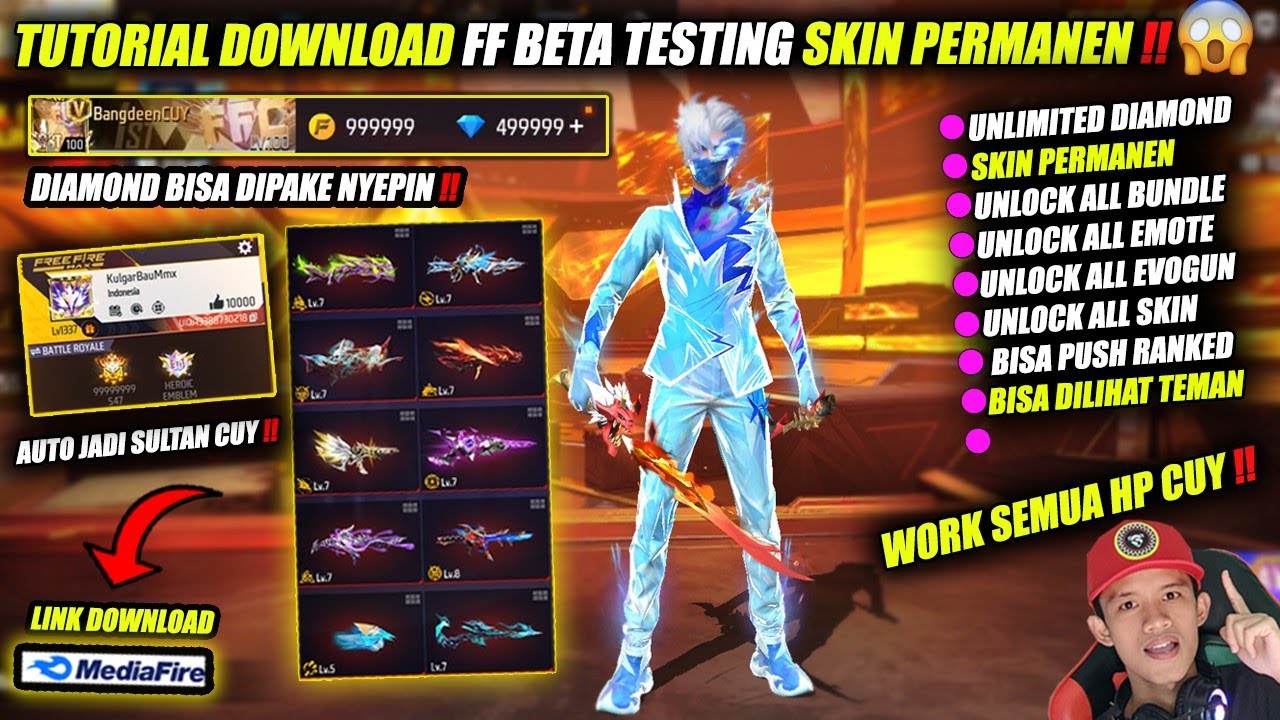 SKIN KELIHATAN ‼️ TUTORIAL CARA DOWNLOAD FF BETA TESTING UPDATE TERBARU OB51 - LINK MEDIAFIRE
